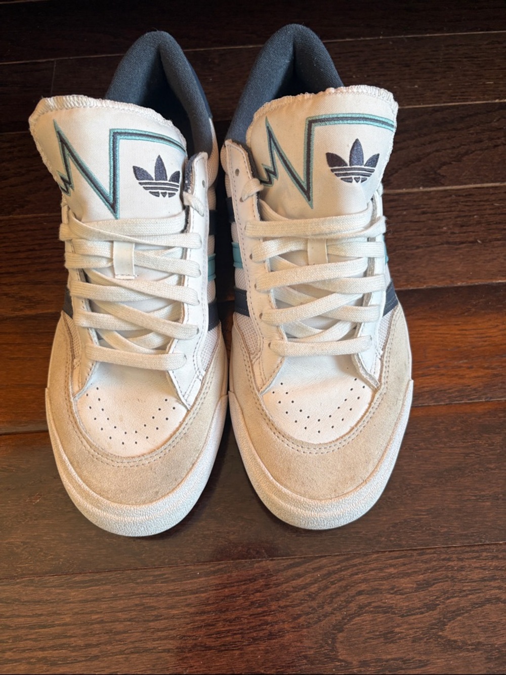 adidas White and Navy Low-Top Sneakers with Teal Trim